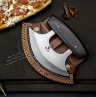 Handmade J2 Steel Ulu Knife for Indoor/Outdoor Kitchen or Camping Cutlery Brown African Wood Pizza 🍕 Cutting Slicer 🎁😉 - ZB Knives Store