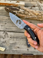 Handmade Deer Knife – 3.90" Damascus Blade with Buffalo Horn Handle & Belt Loop Sheath - ZB Knives Store