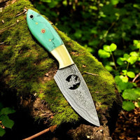 Handmade Deer Knife – 4.25" Damascus Blade & Resin Handle