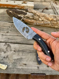 Handmade Deer Knife – 3.90" Damascus Blade with Buffalo Horn Handle & Belt Loop Sheath - ZB Knives Store