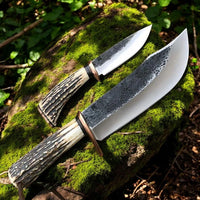 Handmade Hunter's Knife Set – 8" & 4.25"  Steel Blades with Antler Handles