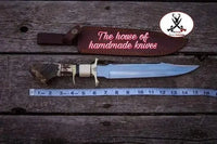 Unique Handmade Bowie Knife for Sale – 12-inch D2 Steel Blade with Blood Groove and Stag Horn Handle - ZB Knives Store