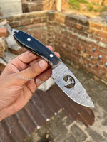 Handmade Deer Knife – 3.90" Damascus Blade with Buffalo Horn Handle & Belt Loop Sheath - ZB Knives Store