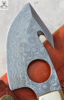 Hooked Utility Knife - Antler Horn Handle With Custom Leather Knife Sheath - ZB Knives Store