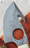 Hooked Utility Knife - Antler Horn Handle With Custom Leather Knife Sheath - ZB Knives Store