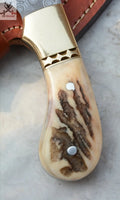 Hooked Utility Knife - Antler Horn Handle With Custom Leather Knife Sheath - ZB Knives Store