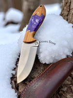 Hunting Knife – Handmade D2 Steel Blade with epoxy resin & Olivewood Handle - ZB Knives Store