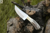 8" D2 Steel Knife Skins Deer - Hand - Forged Full Tang + Leather Sheath - ZB Knives Store