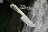 8" D2 Steel Knife Skins Deer - Hand - Forged Full Tang + Leather Sheath - ZB Knives Store