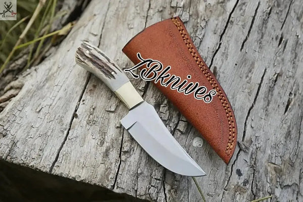 8" D2 Steel Knife Skins Deer - Hand - Forged Full Tang + Leather Sheath - ZB Knives Store