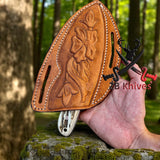 Handmade leather sheath for cowboy knife, rustic Western style with full-grain cowhide and perfect belt carry 