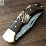 SET OF TWO DAMASCUS STEEL CUSTOM HANDMADE POCKET FOLDING KNIFE - ZB Knives Store