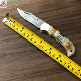 SET OF TWO DAMASCUS STEEL CUSTOM HANDMADE POCKET FOLDING KNIFE - ZB Knives Store