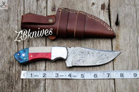 8" Skinner Knife – Damascus Steel | Texas Flag Handle | USA Hunters’ Choice - ZB Knives Store