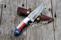 8" Skinner Knife – Damascus Steel | Texas Flag Handle | USA Hunters’ Choice - ZB Knives Store