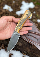 Skinning Knife – 7.5" High Carbon Steel Blade with Antler Horn Handle & Leather Sheath - ZB Knives Store