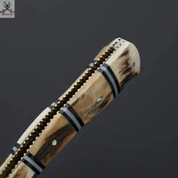 Stag Horn handmade Razor With Leather Sheath Handcrafted Damascus Razor for the Discerning Gentleman ZB Knives Store