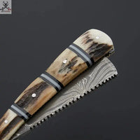 Stag Horn handmade Razor With Leather Sheath Handcrafted Damascus Razor for the Discerning Gentleman ZB Knives Store