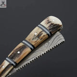 Stag Horn handmade Razor With Leather Sheath Handcrafted Damascus Razor for the Discerning Gentleman ZB Knives Store