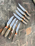 Steak Knife - D2 Steel Blade Set & Antler Horn Handle With Leather case - ZB Knives Store