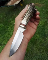 Survival Knife – 9" D2 Steel Blade with Antler Horn Handle & Brass Guard - ZB Knives Store