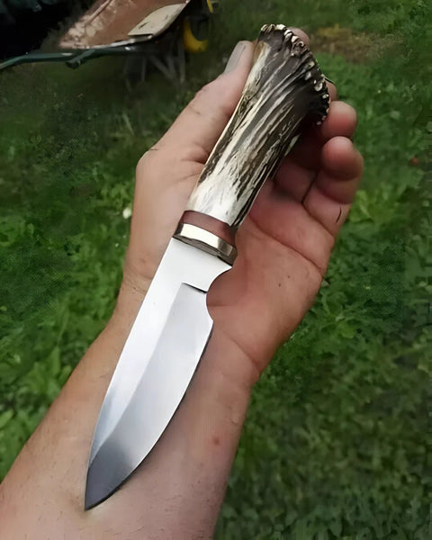 Survival Knife – 9" D2 Steel Blade with Antler Horn Handle & Brass Guard - ZB Knives Store