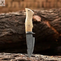 The Wilderness Elegance: 10-Inch Hunting Knife with Damascus Steel Blades, Walnut Wood Handle, and Damascus Guard ZB Knives Store