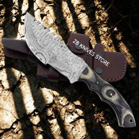 The Hunted Tracker Knife – Damascus Steel Blade With Scout Carry Knife Sheath - ZB Knives Store