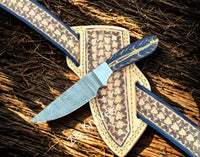 Top Western - style Cowboy Knife – Hand Forged Damascus Blade With Cowboy Leather Sheath - ZB Knives Store