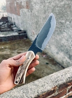 Valhalla Knife: 8" Handcrafted Viking Hunting Blade with Antler Handle - ZB Knives Store