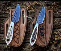 Western Knives with Belt Sheath Rasp Steel Blade & Antler Horn Handle - ZB Knives Store
