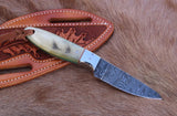 Working Buckaroo Knife Damascus Steel Blade with Sheep Horn Handle