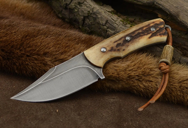 Handmade Antler Handle Knife - Premium Hunting & Survival Fixed Blade - ZB Knives Store