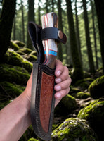 Camping Knife - Feather Damascus Steel Blade With Belt Sheath - ZB Knives Store