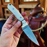 Handmade Cowboy Western Knife with leather sheath antler horn brass or Damascus steel blade