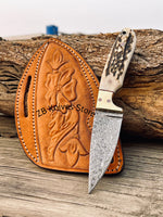 Belt Knife – 6.75" Damascus Steel Blade with Antler Horn Handle & Brass Bolster - ZB Knives Store