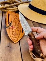 Handcrafted Buckaroo Ranch Knife with sheath – 6.25" Handmade Damascus Steel Blade