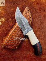 8" inches HAND FORGED Full Tang Damascus steel knife + leather sheath - ZB Knives Store