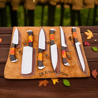 6 piece custom kitchen knives set with forged stainless steel blades and wenge wood resin handles by ZB Knives Store