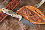 Handmade Cowboy Knife with Western Leather Sheath - Antler Horn Handle