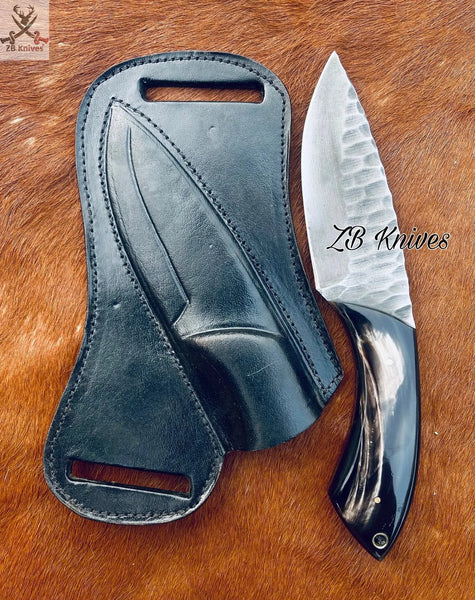 Custom Buffalo Horn Handle Knife – 8.5" High Carbon Steel Blade & Leather Sheath - ZB Knives Store
