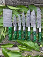 7 PCS HAND FORGED Full Tang Damascus Steel sharp kitchen knives - ZB Knives Store