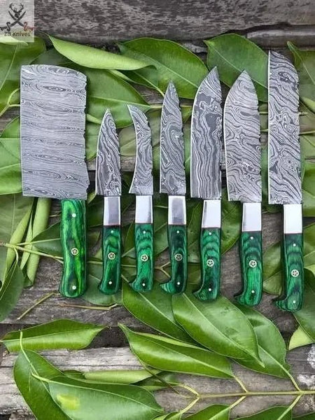 7 PCS HAND FORGED Full Tang Damascus Steel sharp kitchen knives - ZB Knives Store