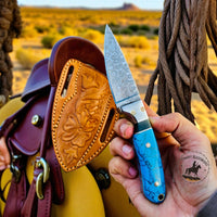 Handmade Cowboy Western Knife and leather sheath or deer horn handle