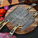 5 PCS HAND FORGED Full Tang Damascus Steel Kitchen Set Knives+ Leather Roll kit ZB Knives Store