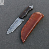9.25" Inches HAND FORGED Full Tang Damascus Steel Hunting Knife+ Leather sheath - ZB Knives Store