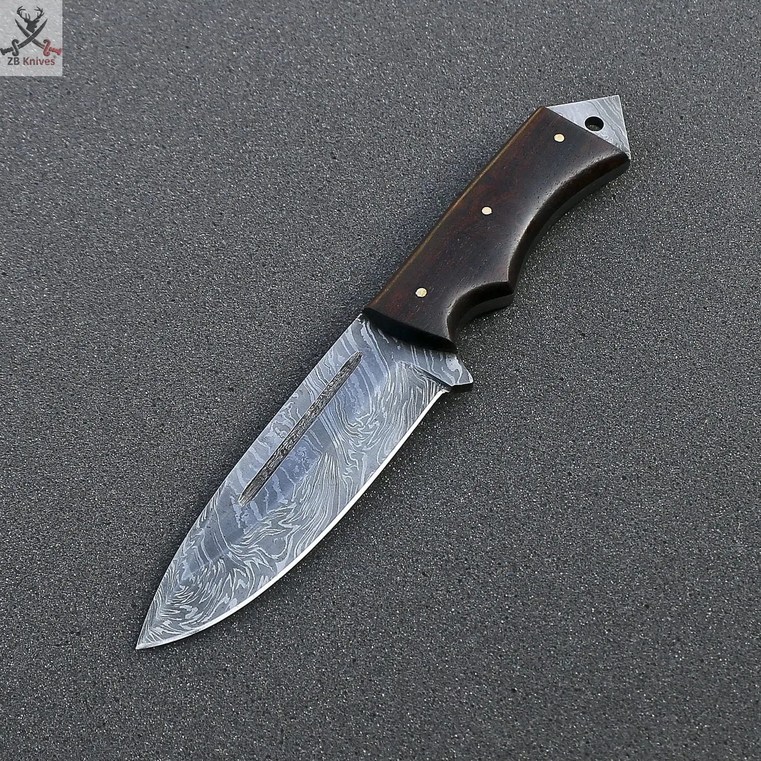 9.25" Inches HAND FORGED Full Tang Damascus Steel Hunting Knife+ Leather sheath - ZB Knives Store