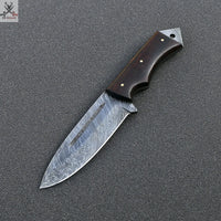 9.25" Inches HAND FORGED Full Tang Damascus Steel Hunting Knife+ Leather sheath - ZB Knives Store