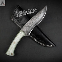 9.75" Inches HAND FORGED Full Tang Damascus Steel Hunting Knife + leather sheath ZB Knives Store