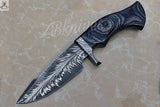 9" inches HAND FORGED Fixed Blade Special Feather Damascus Steel Hunting Knife🖤🖤🖤 + leather sheath ZB Knives Store